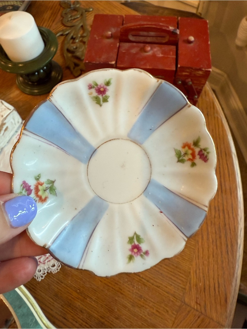 Vintage Floral Blue and White Scalloped Saucer occupied Japan